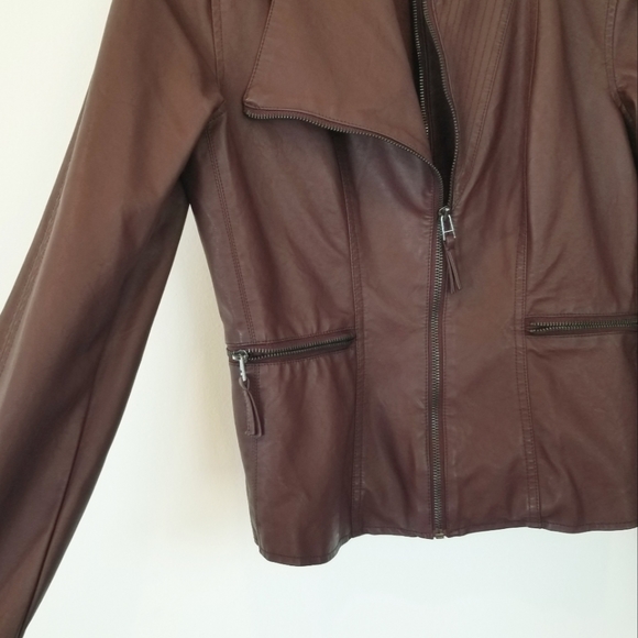 Blank NYC Burgundy Vegan Leather Moto Faux Learher Zip-up Jacket NWT - Picture 3 of 16